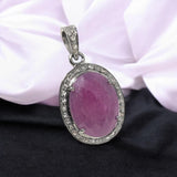 Pink Sapphire Gemstone Pendant, Silver Diamond Pendant, Heart Chakra September Birthstone Jewelry, Spiritual Healing Crystal Jewelry Gifts