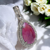 Pink Sapphire Gemstone Pendant, Silver Pave Diamond Pendant, September Birthstone, Heart Chakra Spiritual Healing Crystal Jewelry Gifts