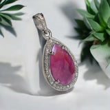 Pink Sapphire Gemstone Pendant, Silver Pave Diamond Pendant, September Birthstone, Heart Chakra Spiritual Healing Crystal Jewelry Gifts