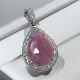 Pink Sapphire Gemstone Pendant, Sterling Silver Pave Diamond Pendant, Spiritual Healing Heart Chakra Jewelry, September Birthstone Jewelry