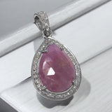 Pink Sapphire Gemstone Pendant, Sterling Silver Pave Diamond Pendant, Spiritual Healing Heart Chakra Jewelry, September Birthstone Jewelry