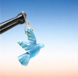 Larimar Pendant, Silver Larimar Bird Pendant, Pave Diamond Gemstone Pendant, Spiritual Healing Chakra Crystal Jewelry, Meditation Jewelry