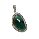 Emerald Pendant, Silver Pave Diamond Emerald Gemstone Pendant, May Birthstone Pendant, Spiritual Crystal Jewelry, Healing Chakra Jewelry