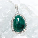 Emerald Pave Diamond Silver Pendant, May Birthstone Pendant, Spiritual Crystal Jewelry, Emerald Gemstone Heart Chakra Healing Jewelry Gifts