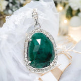 Emerald Pave Diamond Silver Pendant, May Birthstone Pendant, Spiritual Crystal Jewelry, Emerald Gemstone Heart Chakra Healing Jewelry Gifts