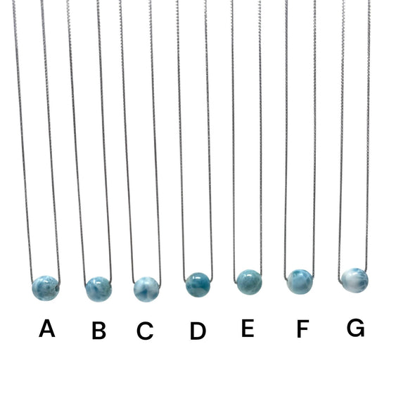 Larimar Gemstone Necklace, Dominican Republic Larimar Single Bead Necklace, Healing Stone Silver Jewelry, Minimalist Jewelry Gifts for Her