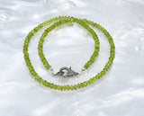 17.5” Peridot Pave Diamond Necklace , Genuine Peridot Beaded Handmade Necklace, August Birthstone Jewelry
