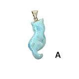 Larimar Cat Pendant, Handcarved Larimar Gemstone Pendant, Dominican Republic Larimar Pendant Healing Stone, Blue Stone 2.5” x0.80”