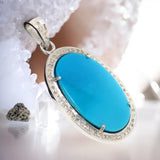 Sleeping Beauty Turquoise Pave Diamond Pendant, Spiritual Healing Crystal Pendant, Throat Chakra Gemstone Jewelry, December Birthstone Gifts