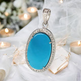 Sleeping Beauty Turquoise Pave Diamond Pendant, Spiritual Healing Crystal Pendant, Throat Chakra Gemstone Jewelry, December Birthstone Gifts