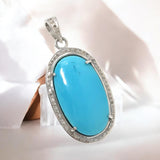 Turquoise Diamond Pendant, Silver Sleeping Beauty Turquoise Gemstone Chakra Healing Jewelry, Spiritual Crystal December Birthstone Jewelry