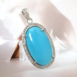 Turquoise Diamond Pendant, Silver Sleeping Beauty Turquoise Gemstone Chakra Healing Jewelry, Spiritual Crystal December Birthstone Jewelry