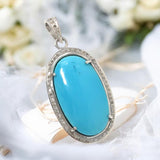 Turquoise Diamond Pendant, Silver Sleeping Beauty Turquoise Gemstone Chakra Healing Jewelry, Spiritual Crystal December Birthstone Jewelry