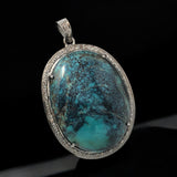 Sterling Silver Turquoise Pave Diamond Pendant, Turquoise Spiritual Healing Jewelry, Throat Chakra Gemstone Pendant, Birthstone Jewelry Gift