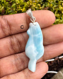 Larimar Gemstone Cat Pendant, Handmade Sterling Silver Large Dominican Republic Larimar Pendant Healing Stone AA+ Grade Blue Stone