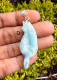 Larimar Gemstone Cat Pendant, Handmade Sterling Silver Large Dominican Republic Larimar Pendant Healing Stone AA+ Grade Blue Stone