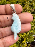 Larimar Gemstone Cat Pendant, Handmade Sterling Silver Large Dominican Republic Larimar Pendant Healing Stone AA+ Grade Blue Stone