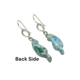 Rare Larimar Cat Earrings, Handcarved Cat Shape Larimar Gemstone Earrings, Pave Diamond Sterling Silver Dangle Earrings, Cat Lover Gifts