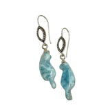 Rare Larimar Cat Earrings, Handcarved Cat Shape Larimar Gemstone Earrings, Pave Diamond Sterling Silver Dangle Earrings, Cat Lover Gifts