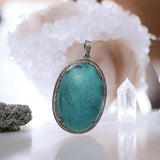 Turquoise Pendant, Silver Pave Diamond Tibetian Turquoise Pendant, Spiritual Chakra Healing Crystal Gemstone Jewelry, December Birthstone