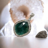 Emerald Pave Diamond Pendant, May Birthstone Silver Pendant, Spiritual Gemstone Jewelry, Heart Chakra Balancing Healing Crystal Jewelry