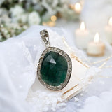 Emerald Pave Diamond Pendant, May Birthstone Silver Pendant, Spiritual Gemstone Jewelry, Heart Chakra Balancing Healing Crystal Jewelry
