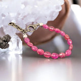 Natural Pink Sapphire Gemstone Bracelet, Pave Diamond Adjustable Bracelet, Sapphire Jewelry, September Birthstone Jewelry