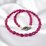 17.25” Genuine Pink Sapphire Necklace with Pave Diamond Clasp, Natural Pink Sapphire Necklace, AAA Grade, Gifts for Her