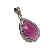 Pink Sapphire Diamond Pendant, Sterling Silver Gemstone Pendant, Pave Diamond Pendant, Natural Sapphire Gemstone Jewelry, Gifts for Her
