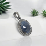 Natural Blue Sapphire Pendant, Silver Pave Diamond Chakra Healing Pendant, Spiritual Crystal Jewelry, September Birthstone Gemstone Jewelry