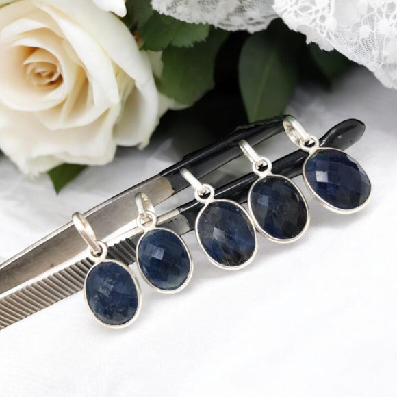 Blue Sapphire Gemstone Pendant, Silver Healing Crystal Jewelry, Spiritual Third Eye Chakra Balancing Pendant, September Birthstone Jewelry