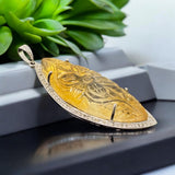 Carved Citrine Pave Diamond Pendant, Spiritual Healing November Birthstone Jewelry, Crystal Pendant, Solar Plexus Chakra Gemstone Jewelry