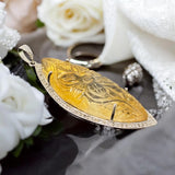 Carved Citrine Pave Diamond Pendant, Spiritual Healing November Birthstone Jewelry, Crystal Pendant, Solar Plexus Chakra Gemstone Jewelry
