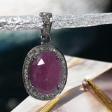 Pink Sapphire Diamond Pendant, Silver Jewelry, Healing Crystal Gemstone Pendant, Spiritual Jewelry, Meditation September Birthstone Jewelry