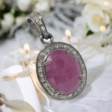 Pink Sapphire Diamond Pendant, Silver Jewelry, Healing Crystal Gemstone Pendant, Spiritual Jewelry, Meditation September Birthstone Jewelry