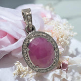 Pink Sapphire Diamond Pendant, Spiritual Crystal September Birthstone Jewelry, Heart Chakra Healing Gemstone Pendant, Handmade Gifts for Her
