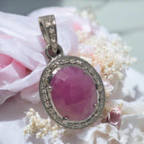 Pink Sapphire Diamond Pendant, Spiritual Crystal September Birthstone Jewelry, Heart Chakra Healing Gemstone Pendant, Handmade Gifts for Her