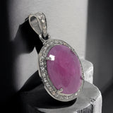 Pink Sapphire Gemstone Pendant, Silver Diamond Pendant, Heart Chakra September Birthstone Jewelry, Spiritual Healing Crystal Jewelry Gifts