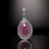 Pink Sapphire Gemstone Pendant, Silver Pave Diamond Pendant, September Birthstone, Heart Chakra Spiritual Healing Crystal Jewelry Gifts