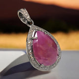 Pink Sapphire Gemstone Pendant, Sterling Silver Pave Diamond Pendant, Spiritual Healing Heart Chakra Jewelry, September Birthstone Jewelry