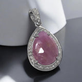 Pink Sapphire Gemstone Pendant, Sterling Silver Pave Diamond Pendant, Spiritual Healing Heart Chakra Jewelry, September Birthstone Jewelry