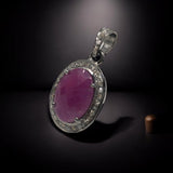 Pink Sapphire Gemstone Pendant, Sterling Silver Pave Diamond Pendant, Spiritual Healing Crystal Jewelry, Heart Chakra Jewelry Gifts for Her