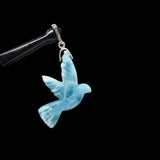 Rare Larimar Bird Pave Diamond Silver Pendant, Spiritual Jewelry, Chakra Healing Gemstone Jewelry, Calmness Crystal Pendant, Gifts for Her