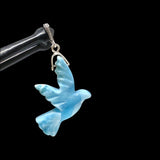 Larimar Pendant, Silver Larimar Bird Pendant, Pave Diamond Gemstone Pendant, Spiritual Healing Chakra Crystal Jewelry, Meditation Jewelry