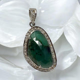 Emerald Pendant, Silver Pave Diamond Emerald Gemstone Pendant, May Birthstone Pendant, Spiritual Crystal Jewelry, Healing Chakra Jewelry