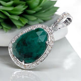 Emerald Pave Diamond Silver Pendant, May Birthstone Pendant, Spiritual Crystal Jewelry, Emerald Gemstone Heart Chakra Healing Jewelry Gifts