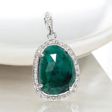 Emerald Pave Diamond Silver Pendant, May Birthstone Pendant, Spiritual Crystal Jewelry, Emerald Gemstone Heart Chakra Healing Jewelry Gifts