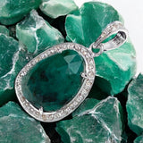 Emerald Pave Diamond Silver Pendant, May Birthstone Pendant, Spiritual Crystal Jewelry, Emerald Gemstone Heart Chakra Healing Jewelry Gifts