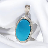 Sleeping Beauty Turquoise Pave Diamond Pendant, Spiritual Healing Crystal Pendant, Throat Chakra Gemstone Jewelry, December Birthstone Gifts