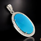 Sleeping Beauty Turquoise Pave Diamond Pendant, Spiritual Healing Crystal Pendant, Throat Chakra Gemstone Jewelry, December Birthstone Gifts